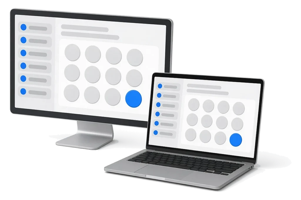 Desktop monitor and laptop running a business calling app with a dial pad